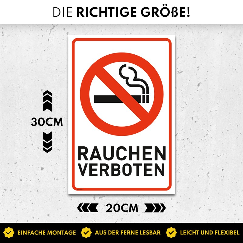 Smoking Prohibited Sign 30 x 20 cm Plastic - UV-Resistant