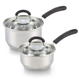 Cook N Home Saucepan Set Sauce Pot With Lid 1QT and 2QT Stainless Steel, Stay Cool Handle, silver