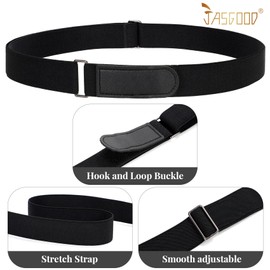 JASGOOD 2 Pack Women No Show Stretch Belt Invisible Elastic Web Strap Belts with Hook and Loop Buckle for Jeans Pants Dresses(Black+Black)