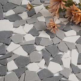 Soulscrafts Pebble Tile for Shower Floor, Grey with White Geometric Pebble Mosaic Backsplash Tiles for Kitchen Bathroom Wall and Floor, 5 Sheets