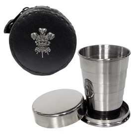 Knight 2oz Collapsible Drinking Cup with Leather Welsh Feathers Case