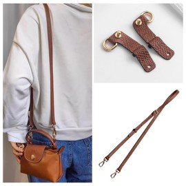jiesinlov Cowhide Leather Bag Strap Conversion Kit Replacement Adjustable Crossbody Shoulder Strap for Le Pliage Pouch, Style A-Brown Gold, Unit size