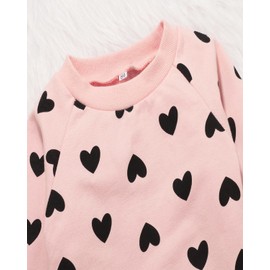 BINPAW Toddler Girls Outfits Clothes Long Sleeve Heart Print Sweatshirt Top + Pants Set With Matching Bowknot Headband, Pink, US Size 18-24 Months = Tag 100