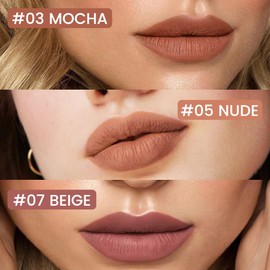 Kaely 3Pcs Mocha Nude Beige Matte Lip Stain Marker,2in1 Liquid Lipstick & Lip Liner Pencil,Long Lasting Waterproof 24 Hour,tinta para labios labiales mate 24 horas originales,03+05+07