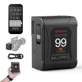 Moman V Mount Battery, Power 99 Pro V-Lock Portable Battery 99Wh/6875mAh with D-TAP/USB-C/A Output, Premier OLED with Time Display for BMPCC Camcorder, Mini-Batteries-V-Mount-Blackmagic