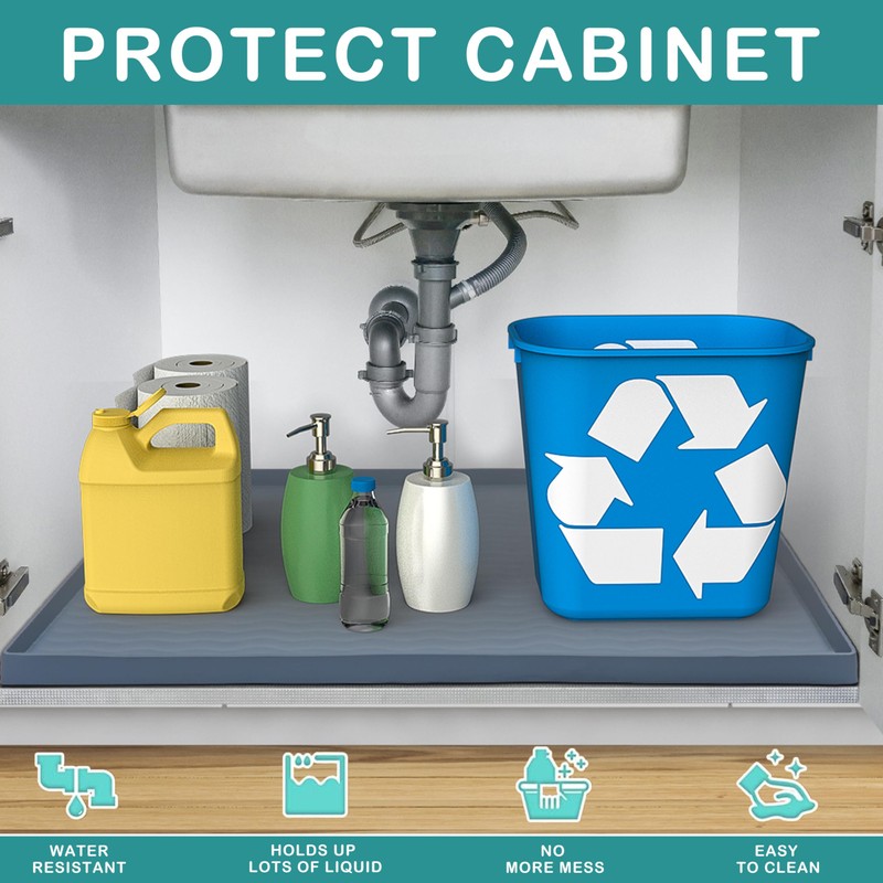 URMONA Waterproof Silicone Under Sink Mat 25'' x 19'' Shelf