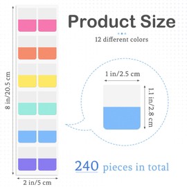 240PCS Sticky Index Tabs, Colored Strip Page Markers, Writable and Repositionable File Tabs Flags for Pages, Reading Notes, Classify Files, 12 Colors（1 inch）