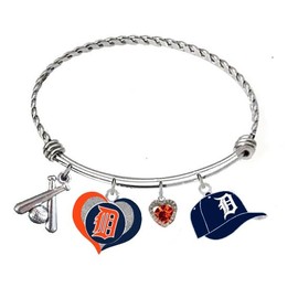 Acorn Products Detroit Baseball Charm Bangle Bracelet with 4 Unique Charms