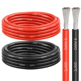 8 Gauge Silicone Wire (10ft Red & 10ft Black), 8 AWG Electrical Cable 0.08mm Tinned Copper Core High Temperature Resistant Wire, Soft and Flexible for RC Cars, Boat, Drones etc