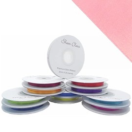 25M Single roll of Double Faced Satin Ribbon 3mm, 6mm, 10mm, 16mm Widths (Baby Pink, 3mm)