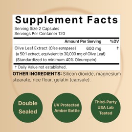 NatureBell 2 Pack Olive Leaf Extract 30000mg, 480 Total Capsules | 40% Active Oleuropein, 50:1 Herbal Equivalent C Rich in Polyphenol & Flavonoid Antioxidants for Immune & Heart Health C Non-GMO
