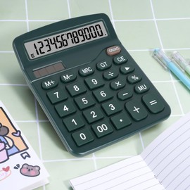 DANRONG Dark Green Desktop Calculator with Big Buttons, Dual Power Source, Solar and Battery, Large Display Screen - Perfect for Office, Teachers, and Students (Dark Green)