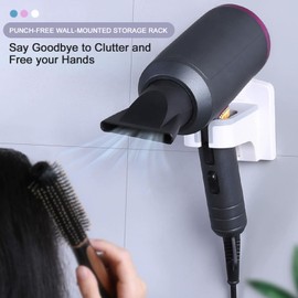 QruiLanTu Hair Dryer Holder Wall Mounted Self Adhesive with Cord Organizer Hands Free Hair Dryer Holder for Bathroom Countertop Blow Dryer Organizer(Blue)