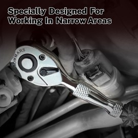 TOMMARS Stubby Ratchet Set, 1/4", 3/8", 1/2" Drive Ratchet Handle Wrench 72-Tooth Quick-Release Reversible