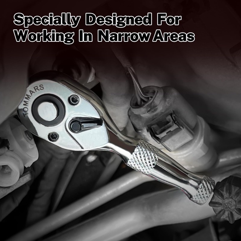 TOMMARS Stubby Ratchet Set, 1/4", 3/8", 1/2" Drive Ratchet Handle