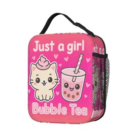 PrelerDIY Just a Girl Bubble Tea Gradient Pink Lunch Box - Insulated Lunch Bags for Boys/Girls/Women/Men Detachable Handle Lunchbox Meal Tote Bag