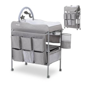 Baby Changing Table, Versatile Portable Folding Changing Table, Waterproof Diaper Changing Station with Waste Basket, Adjustable Height with 2 Drawers, Baby Changing Station for Infant and Newborn