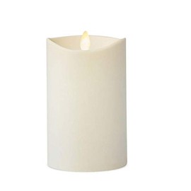 Luminara Flameless Outdoor Pillar Candle Short (Ivory, Unscented, 5.15 Inches Tall), Centerpiece, Melted Edge, Flickering, Smooth Finish, Plastic, LED Battery Operated