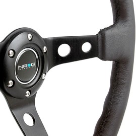 NRG Innovations Steering Wheel Deep Dish 3" Inches Black Leather 350mm (Part: ST006R)
