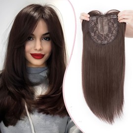 S-noilite Hair Topper for Thinning Hair 18 inch Hair Toppers for Women 6"x6" Big Base Topper for Hair Loss Hair Extensions Wigs Clip in Hair Fringe Hair Pieces,Straight Auburn Brown