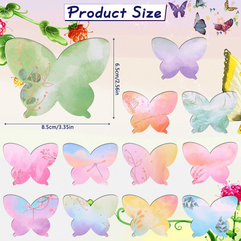 JSRQT 12Pcs Watercolor Butterfly Shaped Sticky Notes, Post Self Stick