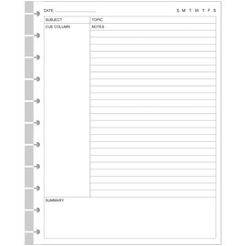 Letter Size Cornell Notes Filler Paper - 11 TUL Disc Cornell Notes Loose Leaf Paper, 50Sheets / 100Pages, 8.5'' x 11''