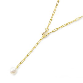 Accessories Salt Freshwater Pearl & K14GF Chain 3-Way Women's Long Necklace, Y-Shape, Metal Allergies, Gold, Pearl