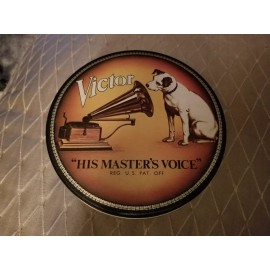 Victor, Bristol Ware Victor "His Master's Voice" Round Decorative Vintage Tin