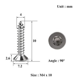 Drenky Pack of 100 M4 x 10 Torx Screws 304 Stainless Steel Sheet Metal Screws Flat Head Screws DIY Woodworking Screws Stainless Steel 304 Full Thread Woodworking Fixing