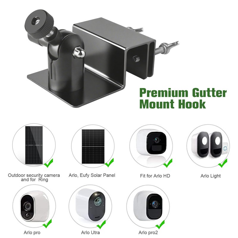Gutter Mount Solar Panel Gutter Holder for Arlo/Blink/Google/Ring Camera, 360