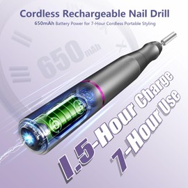 TUOBEO Cordless Nail Drill Electric Rechargeable File Kit, Professional Efile Acrylic Gel Nail Polish Remover Pedicure Manicure Machine Portable Set with 11 Bits 56 Sanding Bands for Salon Home Gray