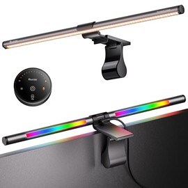 Quntis RGB Pro+ Barra de luz para monitor con control remoto, luz de fondo para juegos de 15 modos, 4 colores y brillo ajustable, lámpara de lectura USB de 20" con Ra95 para cuidado de los ojos, sin