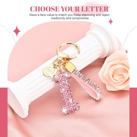 Initial Letter Keychain for Women Girls, Bling cute KeyChain for Car Key Accessories Lanyard and Backpack Bag，Perfect Gift, Pink-i, Small