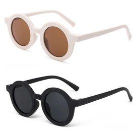 TOSGMLOUS Cute Kids Round Sunglasses Girl Boys Matte Coloful Shades Outdoors UV400 Protection Beach Eyewear 2 Pack(Matte White + Matte Black)