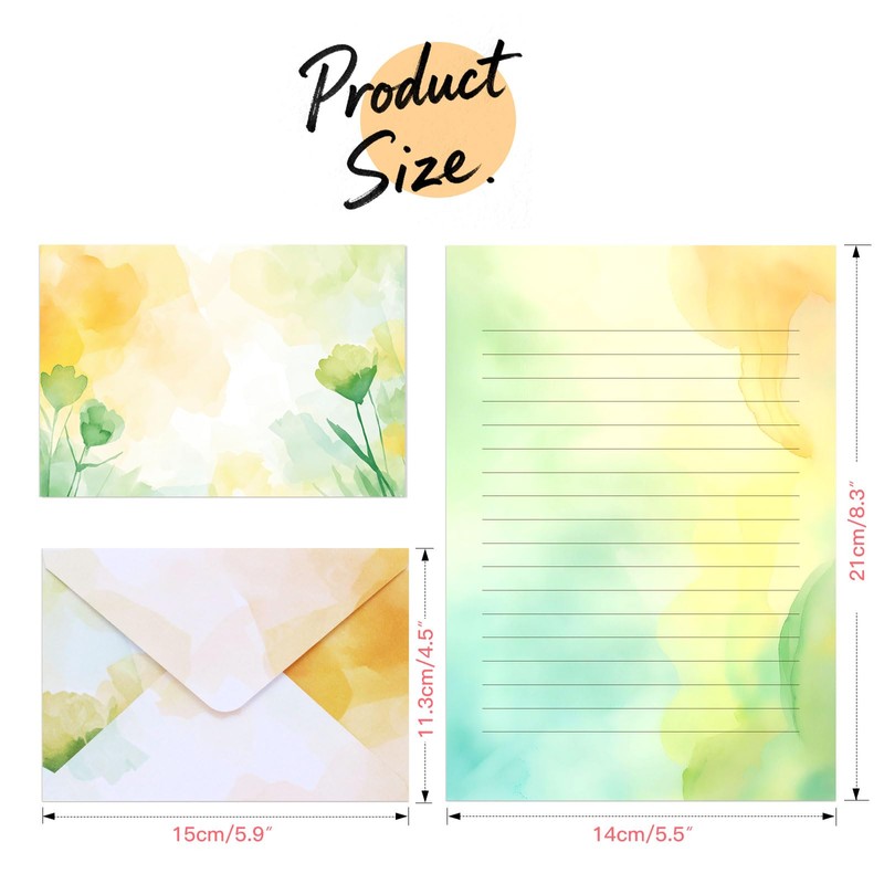 KSIWRE Watercolor Stationary Letter and Envelopes, 24 Lined Writing Paper