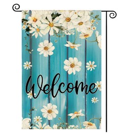 Spring Floral Garden Flag 12x18 Inch Double Sided Burlap Daisy Welcome Wood Grain Seasonal Holiday Yard Outdoor Flag