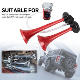 FARBIN Train Horn for Truck 12V Car horn Super Loud Air Horn 150db Dual Trumpet Truck Horns Kit with Compressor and Relay Wiring harness for 12V Any Vehicles Pickup Vans