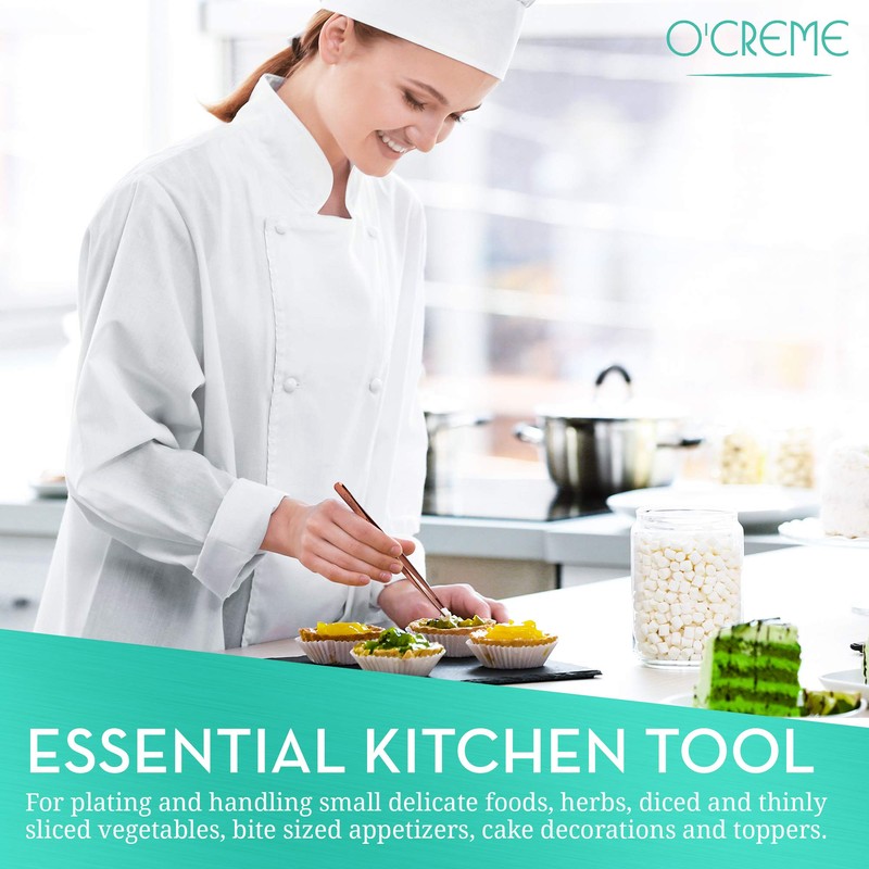 O'Creme 12 Inch Stainless Steel Precision Kitchen Culinary Tweezer Tongs