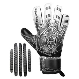 Keeperking Unisex Goalkeeper Football Gloves for Adults, Children, Teenagers with and without Finger Protection, Removable Fingersave, 4 mm (6, Black)