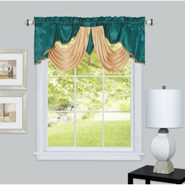 Valarie Fancy Window Valance. 54 x 18 inches. Taffeta Fabric with Soft Satin Swag. Add Some Royal luxruy Accent to Your Home. (Teal)