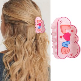 Valentines Day Love Hair Claw Clips Pink Love Heart Hair Clip Acrylic Cloud Shape Hair Accessories Big Claw Clips for Women Girls Strong Non Slip Hair Clip for Thick Thin Hair