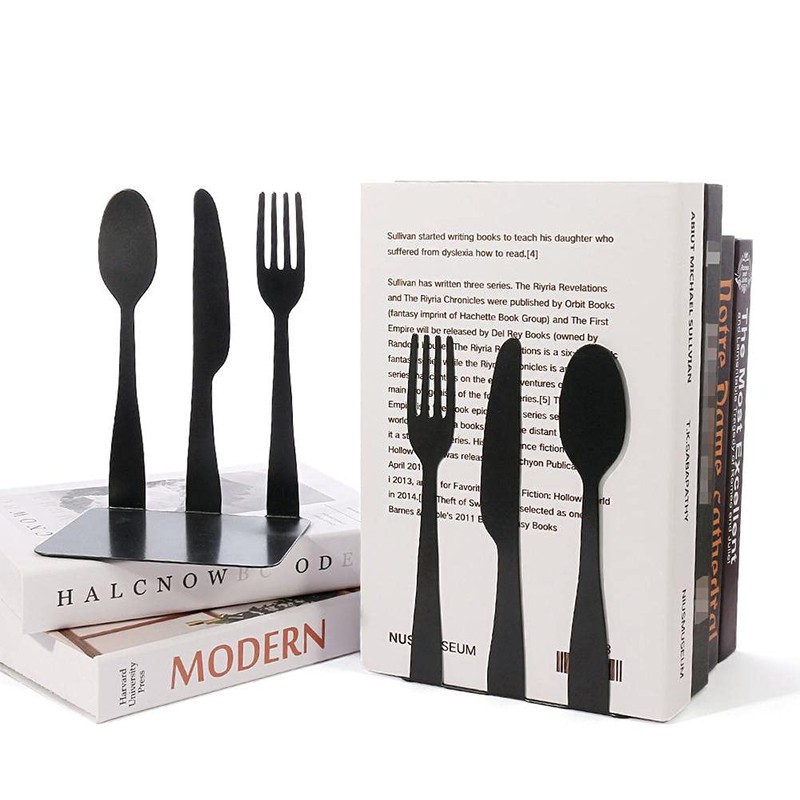 Pissente Cookbook Bookends, Decorative Metal Book Stoppers, Silver and Black,