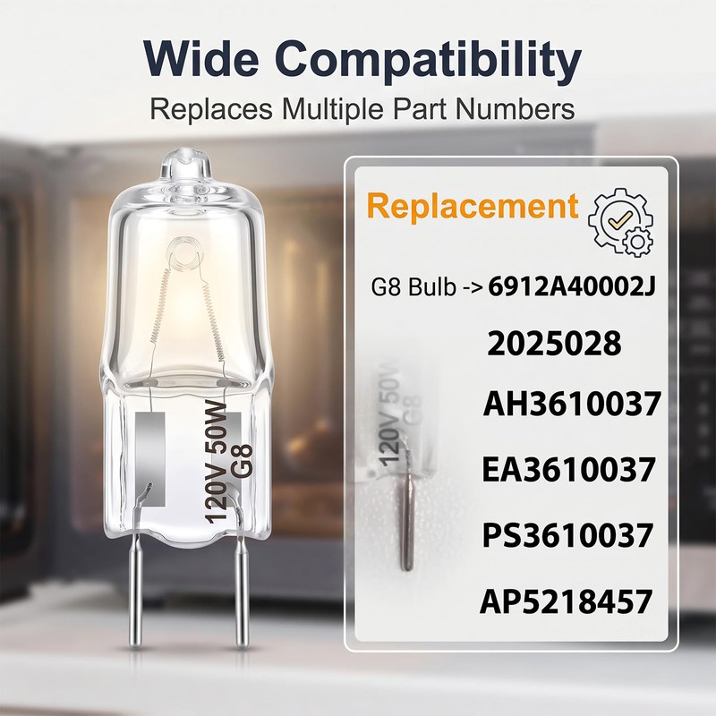 YZSGW 6912A40002J G8 Halogen Light Bulb 120V 50W,Microwave Lamp Replacement