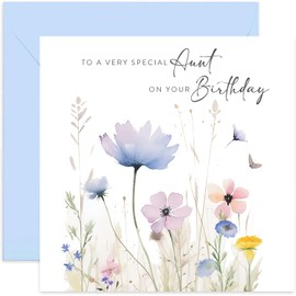 Old English Co. Very Special Aunt Birthday Wishes Card - Happy Birthday Card for Her - Watercolour Artwork Flower Meadow Female Birthday Card for Family | Blank Inside