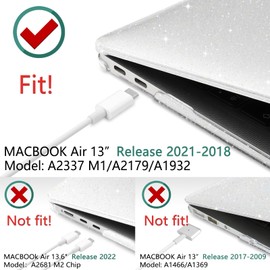 TWOLSKOO for MacBook Air 13 Inch Case 2021-2018 Release M1 A2337 A2179 A1932 Touch ID, Glitter Sparkly Plastic Hard Shell Case with Keyboard Cover & Type C Adapter 2 Pack & Camera Cover, Bling Clear