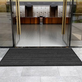 FSL Dormts Commercial Floor Mat Heavy Duty Trap Dirt and Moisture Entryway Doormat, Non-Slip Rubber Backing Rug, Door Mat for High Traffic Area, 2' x 4', Black