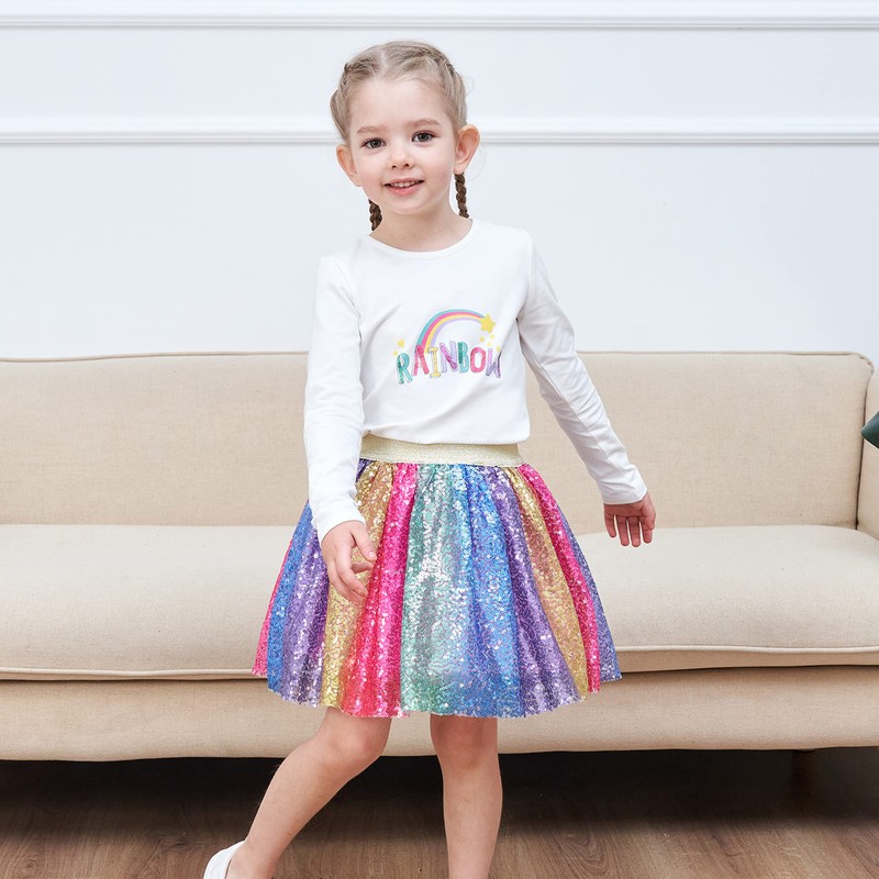 Girls Skirt Rainbow Unicorn Sequin Sparkling Tutu Dancing Age 9-10