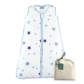 molis&co. 2.5 TOG Winter Baby Sleeping Bag. 0 to 6 months. Super Soft and Warm. Unisex Star - blue and beige. Ideal for Winter and mid-Season use. Premium Muslin Babies Grow Bag