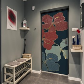 funlife Peel and Stick Door Murals, Self-Adhesive Door Decals, Leather Effect Textured Vinyl Wallpaper Sticker for Bedroom Living Room Home Decor, 15.19" x78.74" 2pcs, Vintage Floral Sketch