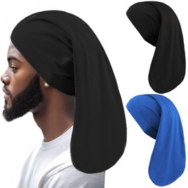 2 Pcs Dreadlock Cap Long Braid Dreads Head Wrap Cap Showercap Elastic Dreadlock Cap for loc Dreads Hair Accessories Stretchy Unisex Sleeping Cap (Black, Blue)